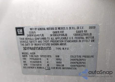 2010 Cadillac Srx Luxury Collection z USA, uszkodzony, nr VIN 3GYFNAEY3AS510735